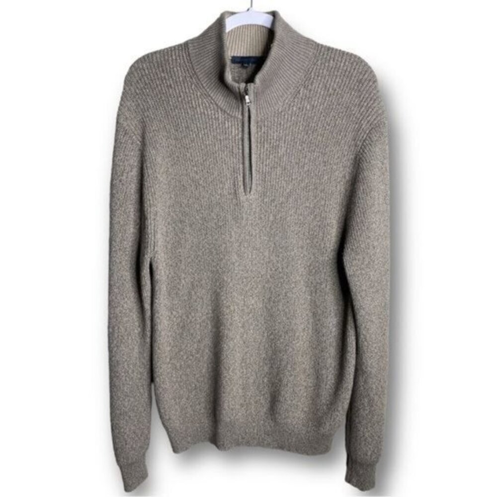 Zachary Prell Size L Sand Tan 1/4 Zip Cashmere Blend Knit Cozy Sweater $295